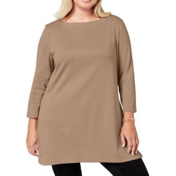 Karen Scott Plus Size Cotton Tunic Top - Picture 1 of 1